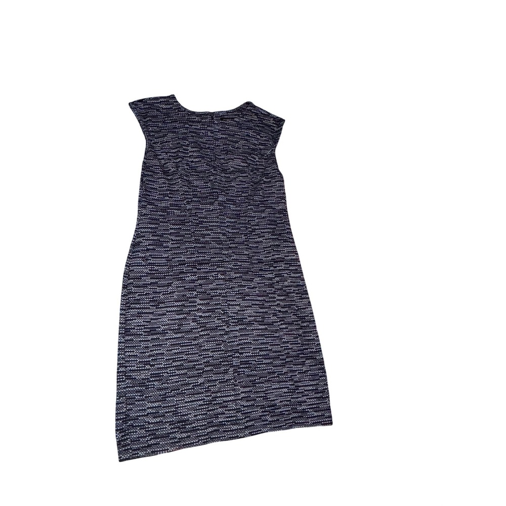 Ann Taylor Knit Sheath Dress Navy White Geometric Print Cap Sleeve Career Size M